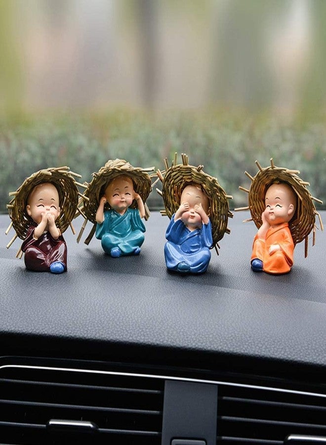 Saugat Traders Polyresin Baby Hat Monk Buddha Idols for Car Dashboard-Home Decor - Multicolour, Set of 4 Pieces - Good Luck Gift - Image 1